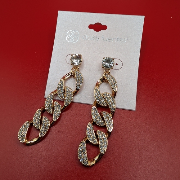 Daisy Fuentes Gold Tone Rhinestone Sparkly Statement Earrings NWT - Picture 4 of 10